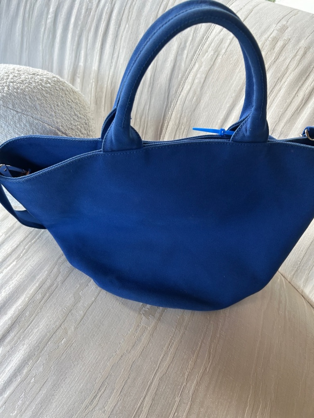 Prada Blue Canvas Tote with White Logo Large w COA - Picture 3 of 10